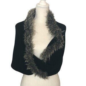 CABI Infinity Scarf Women's Size O/S Black Gray Faux Fur Trim Twist